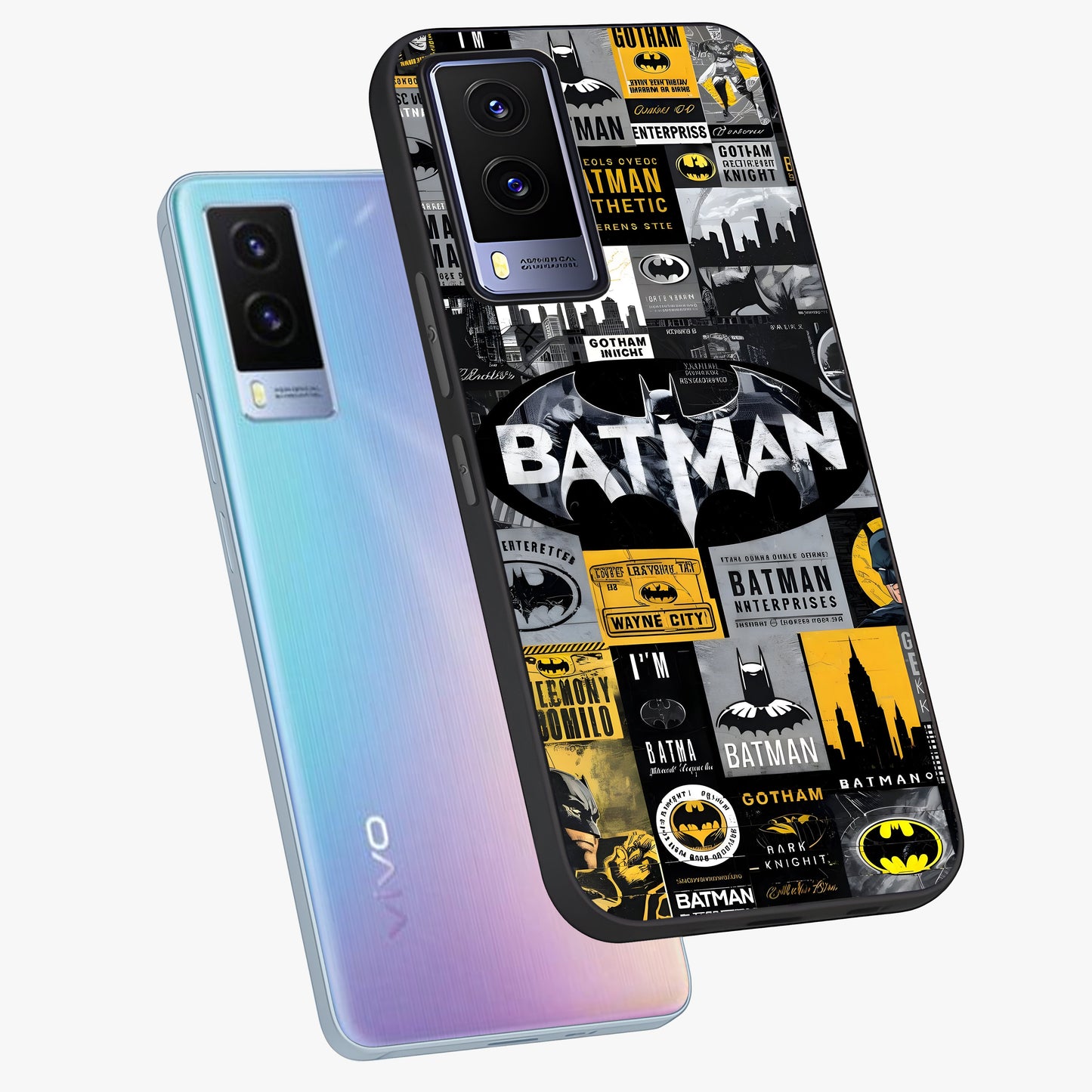 Knight Gotham Rise Glass Case displayed in angled mockup highlighting powerful knight silhouette design with dramatic aesthetic.
