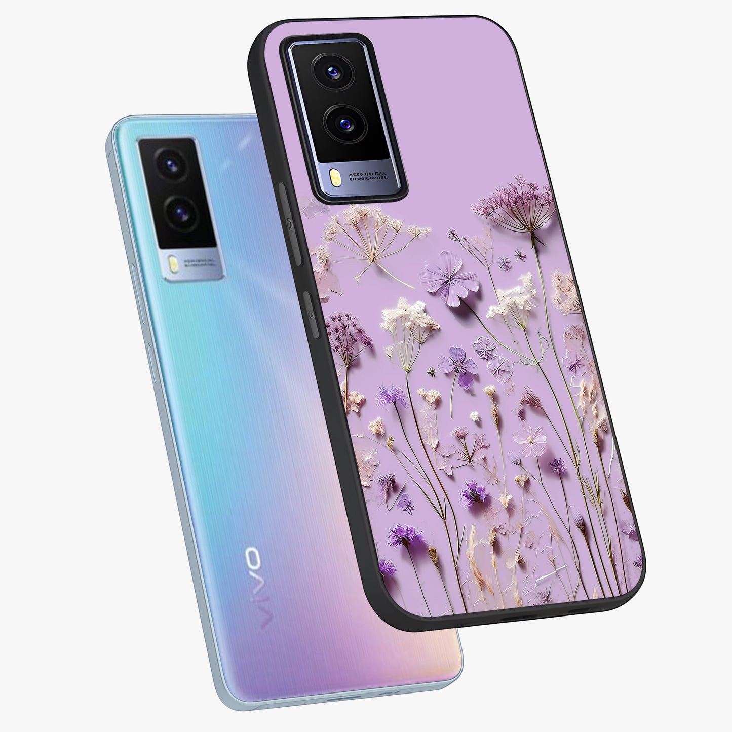 Lavender Blossom Dream Glass Case displayed in angled mockup highlighting dreamy lavender flower design with calming aesthetic style.