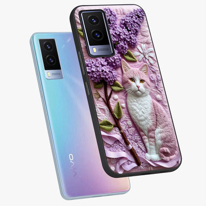 Lavender Cat Whimsy Glass Case displayed in angled mockup highlighting playful feline illustration with pastel lavender aesthetic.