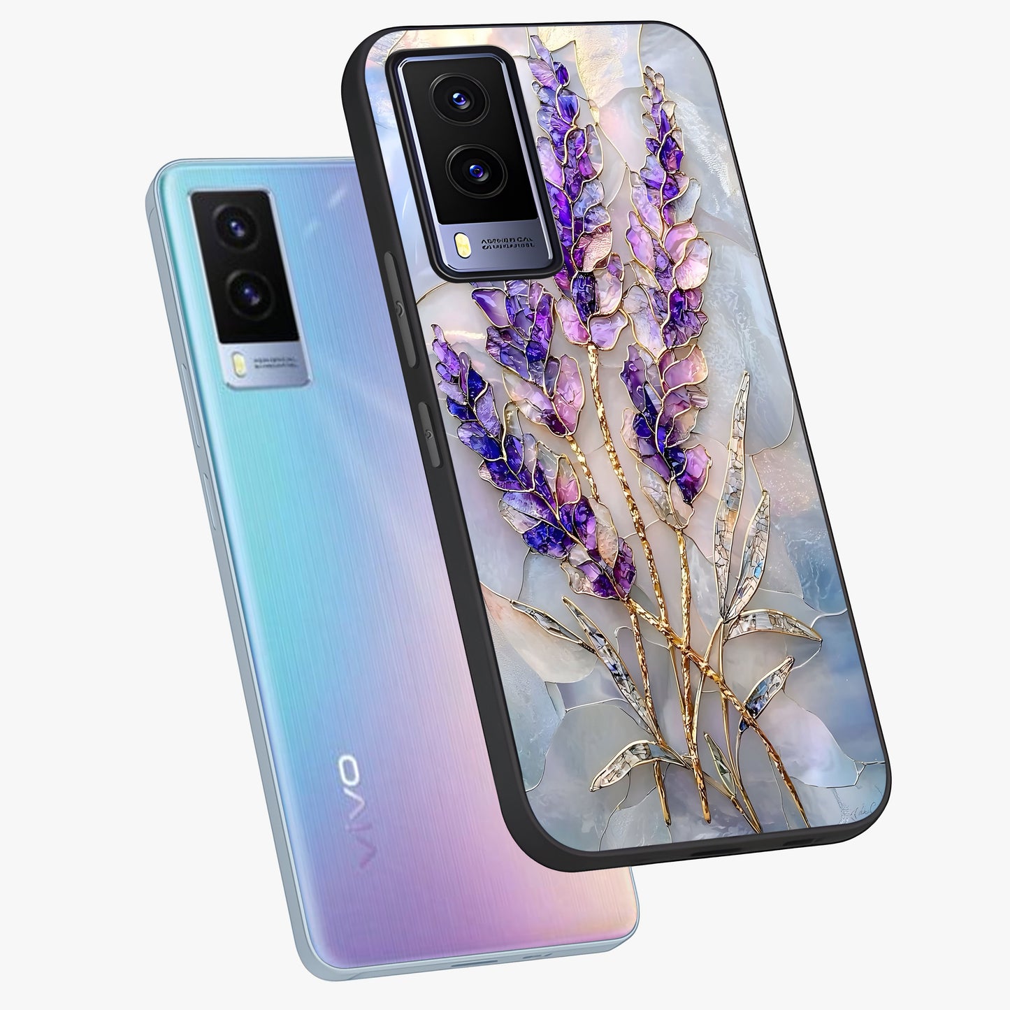Lavender Dream Glow Glass Case displayed in angled mockup highlighting dreamy purple glow design with soft artistic style.