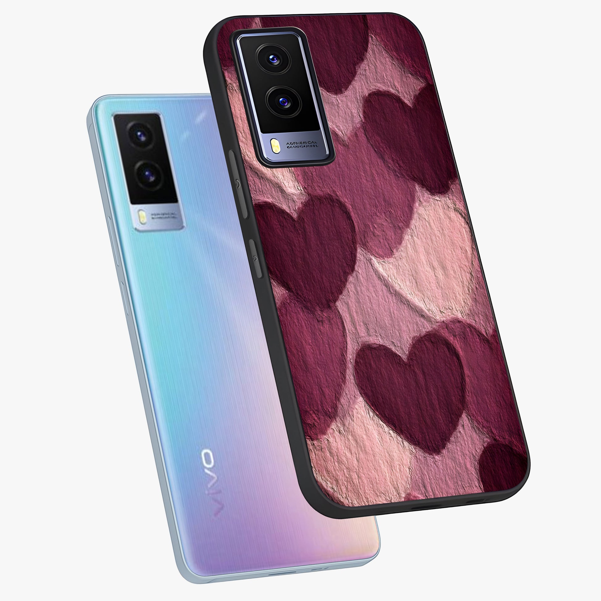 Layered Paper Hearts Glass Case displayed in angled mockup highlighting creative paper craft heart design with romantic aesthetic.