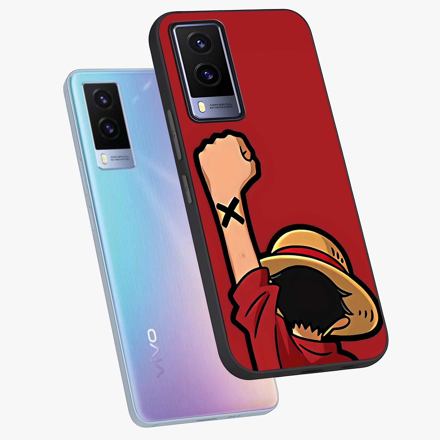 Luffy X Spirit Glass Case displayed in angled mockup highlighting powerful anime design with energetic action aesthetic.