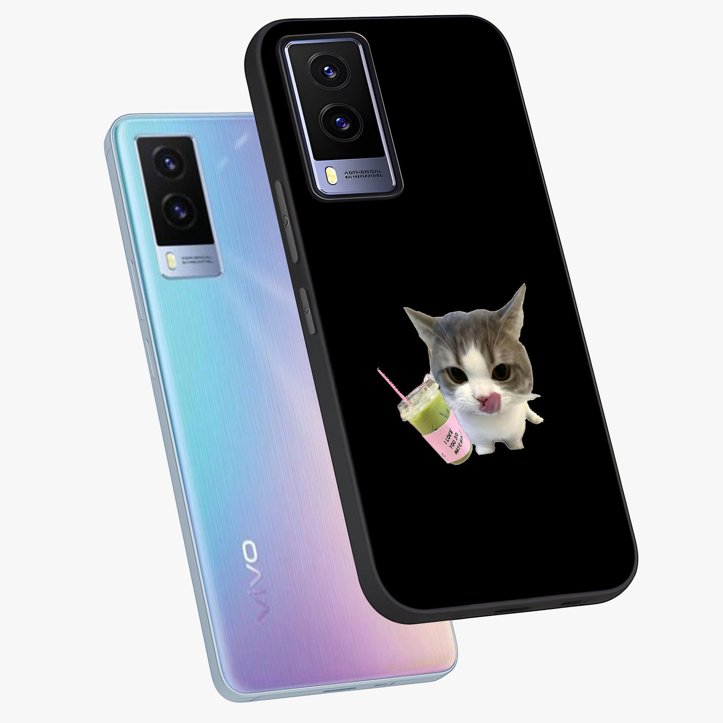 Matcha Cat Style Glass Case displayed in angled mockup highlighting playful feline design with pastel matcha aesthetic.