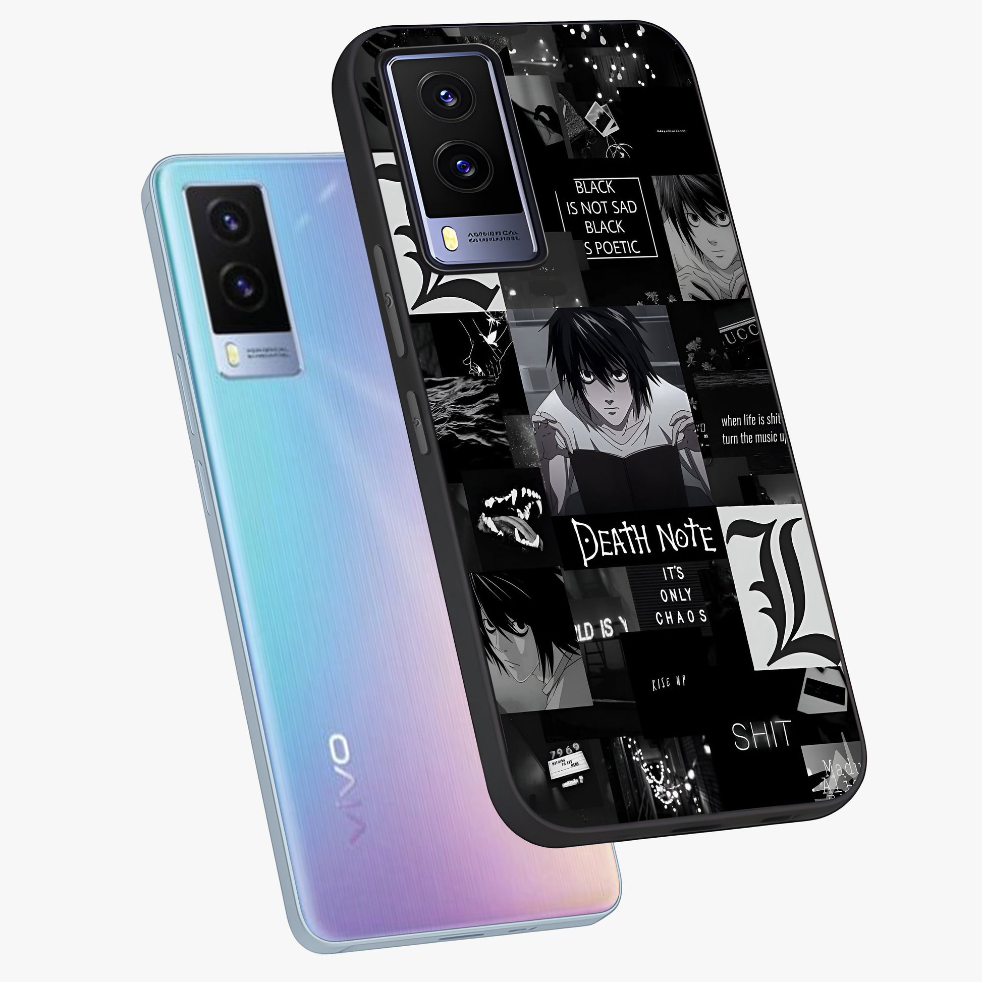 Midnight Chaos Mind Glass Case displayed in angled mockup highlighting chaotic artistic design with dramatic midnight aesthetic.