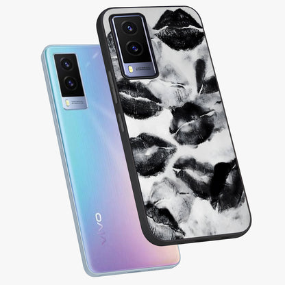 Midnight Kiss Marks Glass Case displayed in angled mockup highlighting playful romantic design with bold midnight aesthetic.