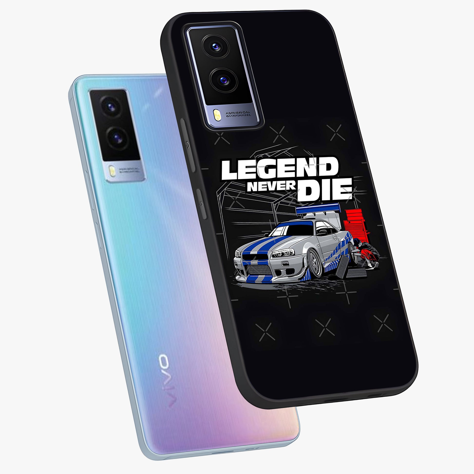 Midnight Racing Legacy Glass Case displayed in angled mockup highlighting dynamic automotive design with bold midnight aesthetic.