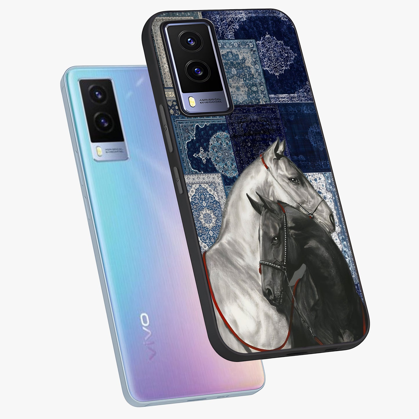 Midnight Stallion Blues Glass Case displayed in angled mockup highlighting powerful stallion illustration with deep midnight tones.