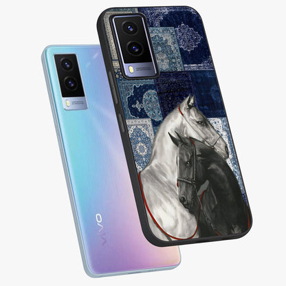 Midnight Stallion Blues Glass Case displayed in angled mockup highlighting powerful stallion illustration with deep midnight tones.