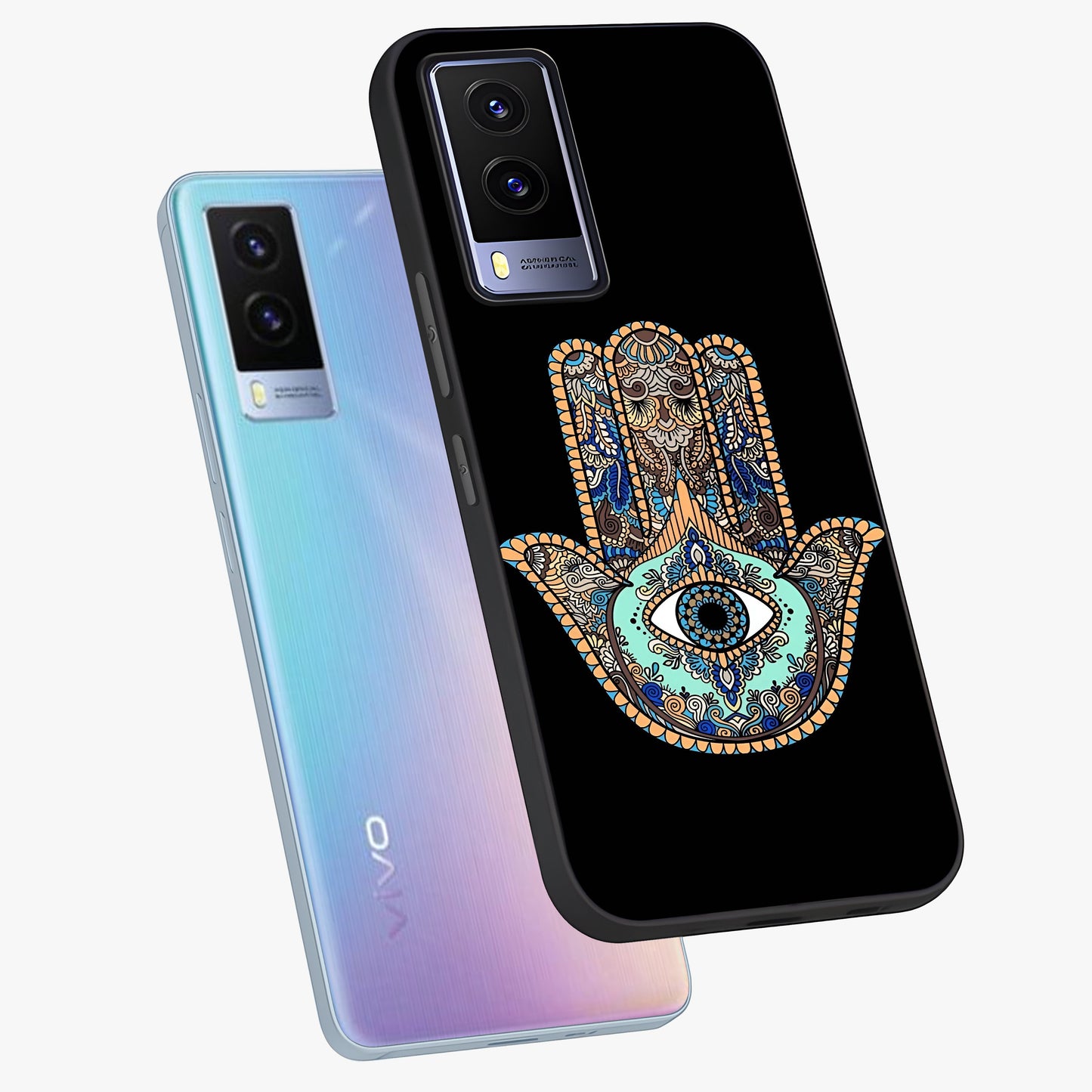 Mystic Hamsa Eye Glass Case displayed in angled mockup highlighting spiritual hamsa symbol with mystical aesthetic style.