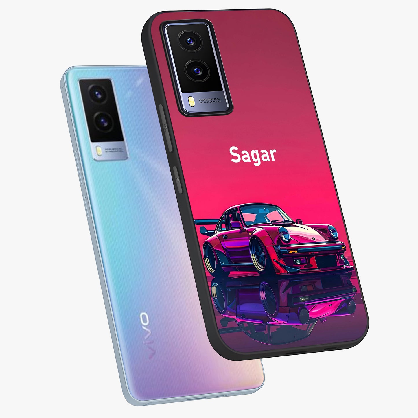 Neon Pink Porsche Glass Case displayed in angled mockup highlighting sleek neon pink car design with racing aesthetic.