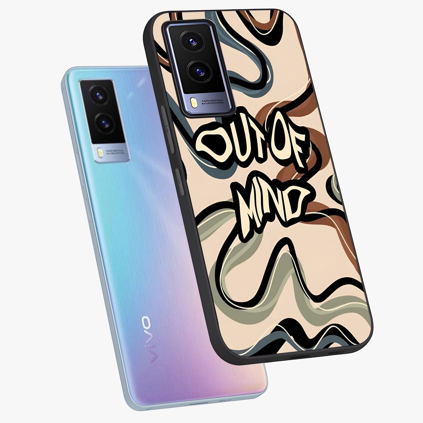 Out Of Mind Glass Case displayed in angled mockup highlighting bold statement design with modern artistic aesthetic.