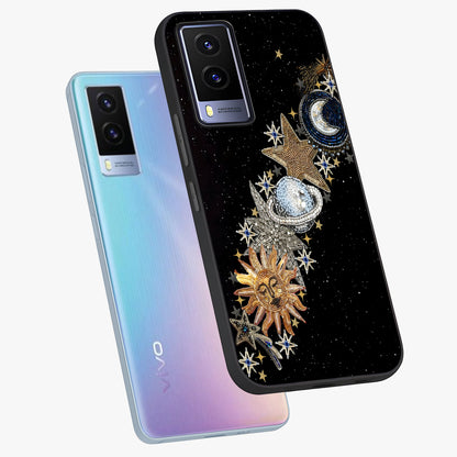 Pearls Universe Object Glass Case displayed in angled mockup highlighting celestial pearl design with dreamy aesthetic.