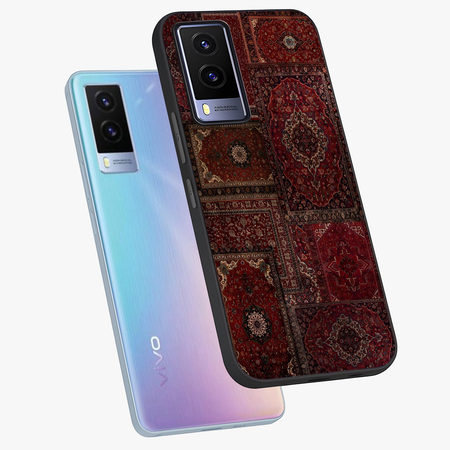 Persian Velvet Tale Glass Case displayed in angled mockup highlighting ornate textile inspired design with royal aesthetic.