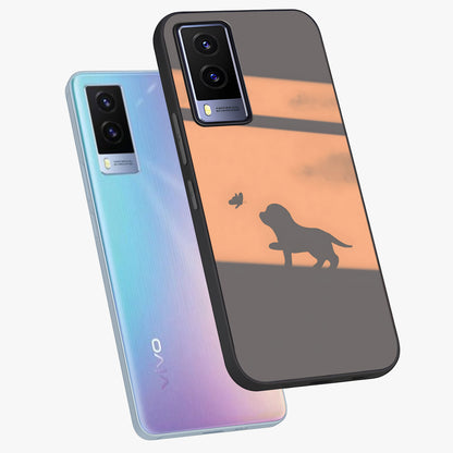 Puppy Shadow Art Glass Case displayed in angled mockup highlighting playful dog illustration with artistic shadow aesthetic.