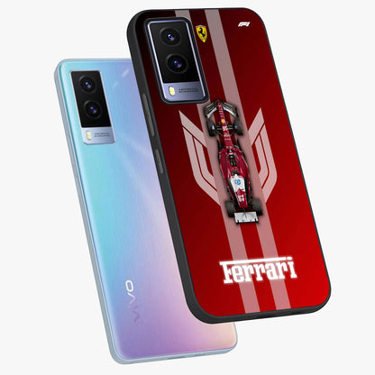 Red Ferrari F1 Vertical Glass Case displayed in angled mockup highlighting high speed racing design with bold automotive aesthetic.