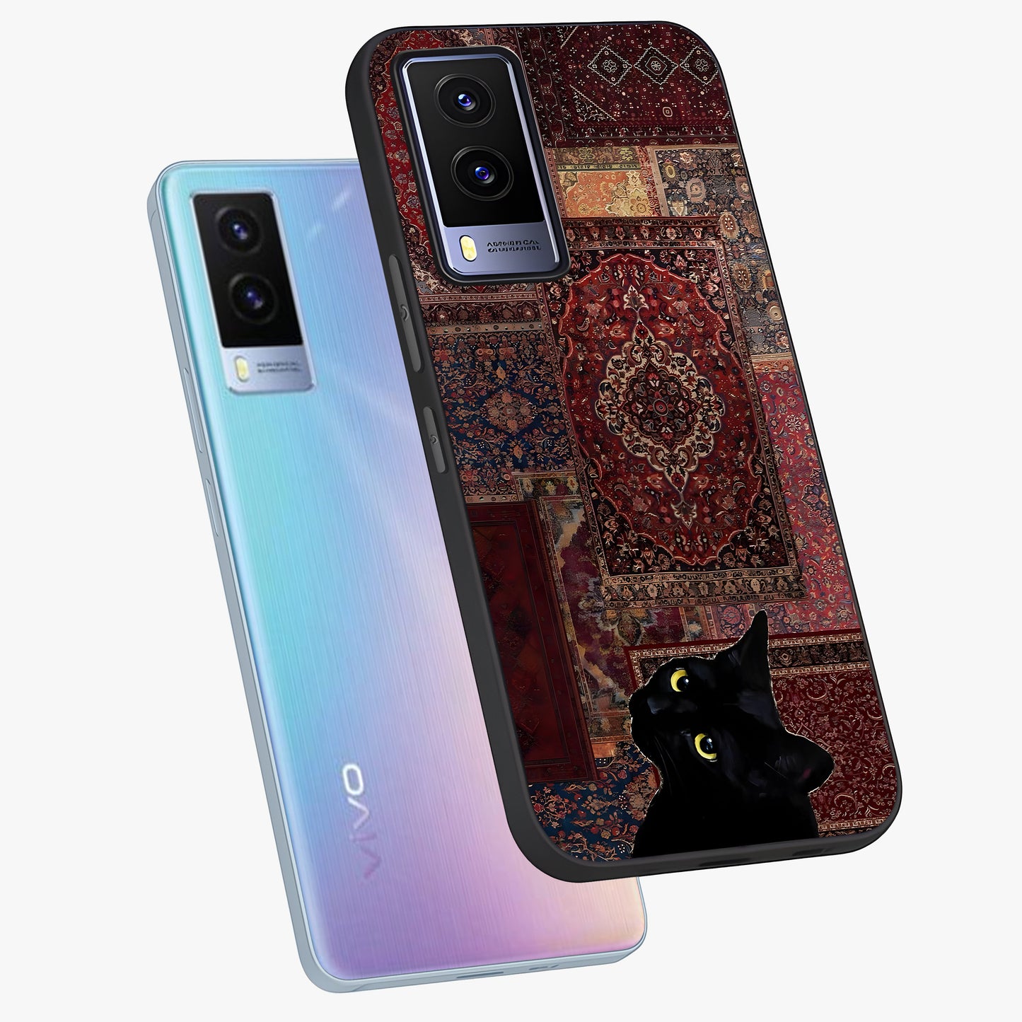 Regal Magic Cat Apple Glass Case displayed in angled mockup highlighting whimsical feline design with fantasy aesthetic.