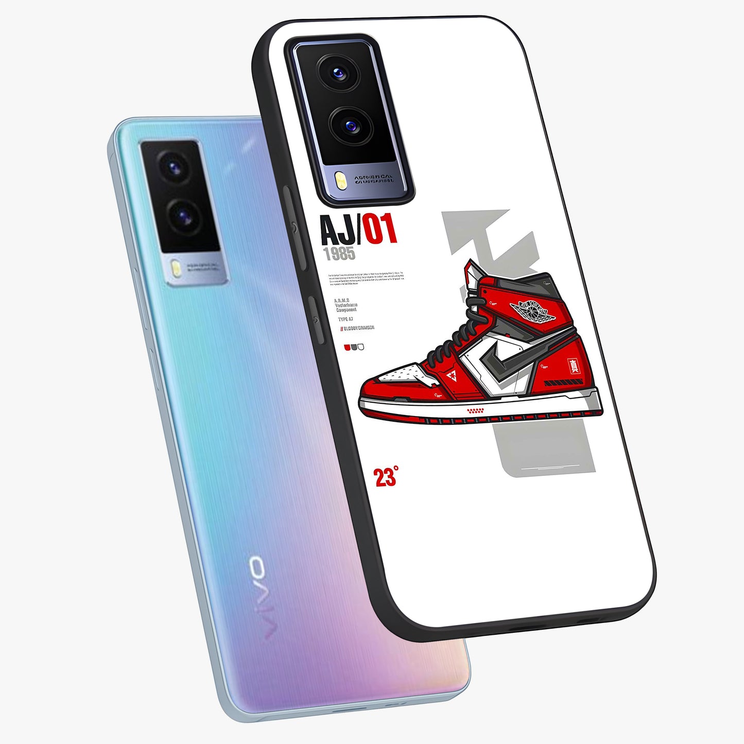 Retro Sneaker Blueprint Glass Case displayed in angled mockup highlighting detailed shoe design with sporty retro aesthetic.