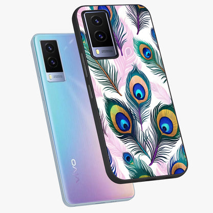 Royal Peacock Feathers Glass Case displayed in angled mockup highlighting vibrant feather pattern with regal aesthetic style.
