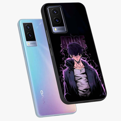 Shadow Monarch Awakening Glass Case displayed in angled mockup highlighting dramatic shadow warrior design with fantasy aesthetic.