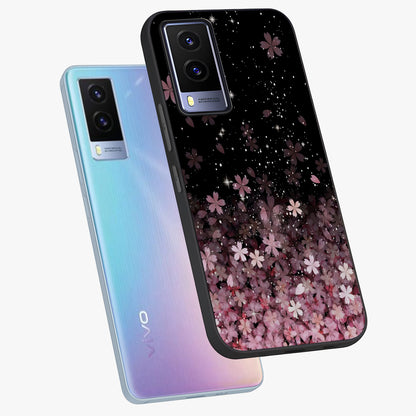 Small Starry Flowers Glass Case displayed in angled mockup highlighting tiny flower pattern with celestial aesthetic style.