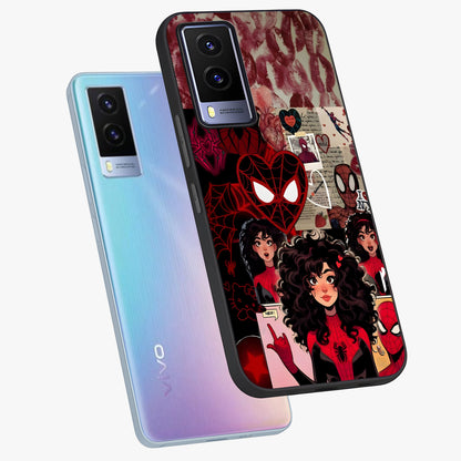 Spider Love Story Glass Case displayed in angled mockup highlighting expressive comic inspired design with playful aesthetic.
