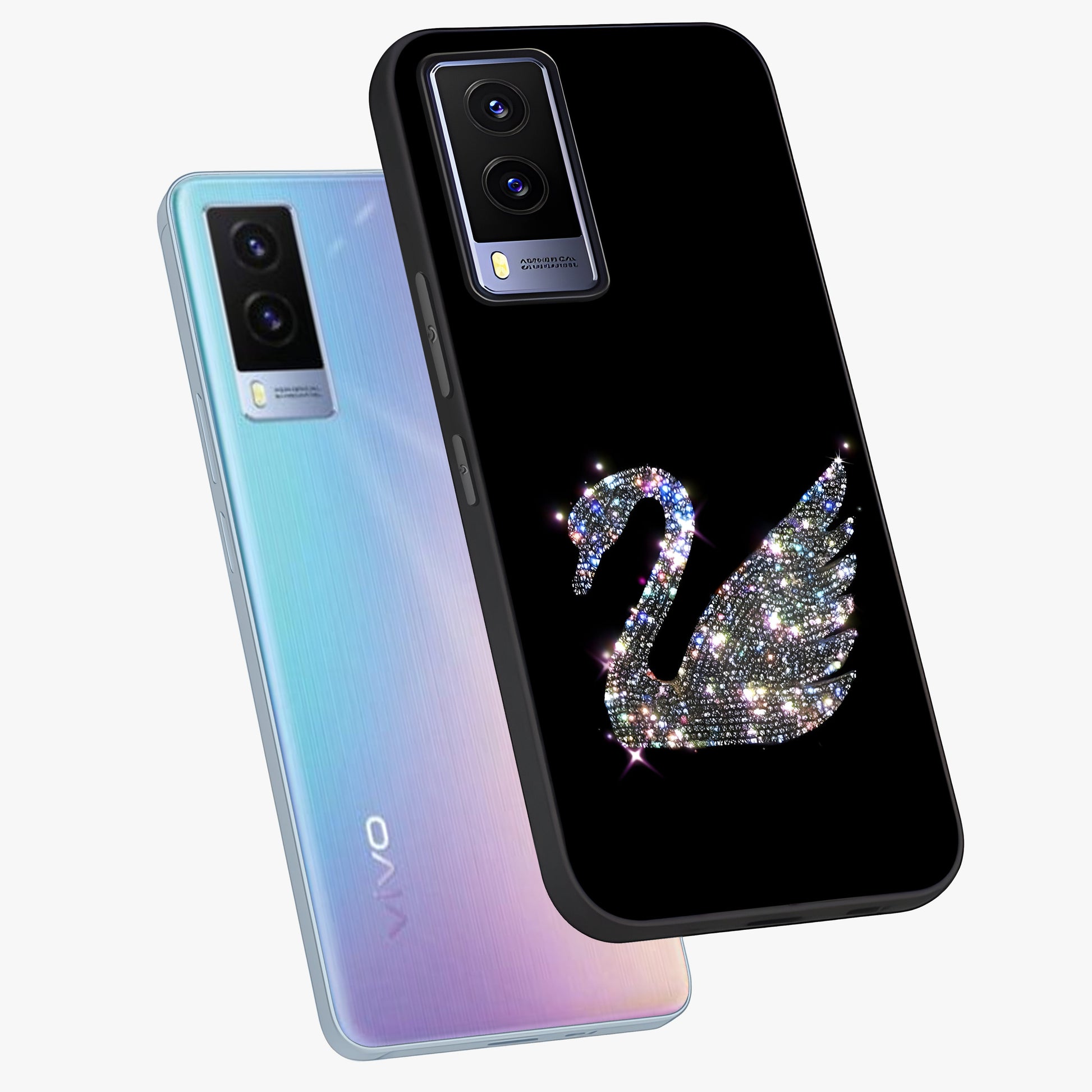 Starlit Swan Grace Glass Case displayed in angled mockup highlighting elegant swan illustration with dreamy celestial aesthetic.