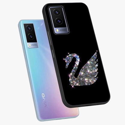 Starlit Swan Grace Glass Case displayed in angled mockup highlighting elegant swan illustration with dreamy celestial aesthetic.