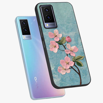 Threaded Blossom Breeze Glass Case displayed in angled mockup highlighting elegant floral design with soft aesthetic style.