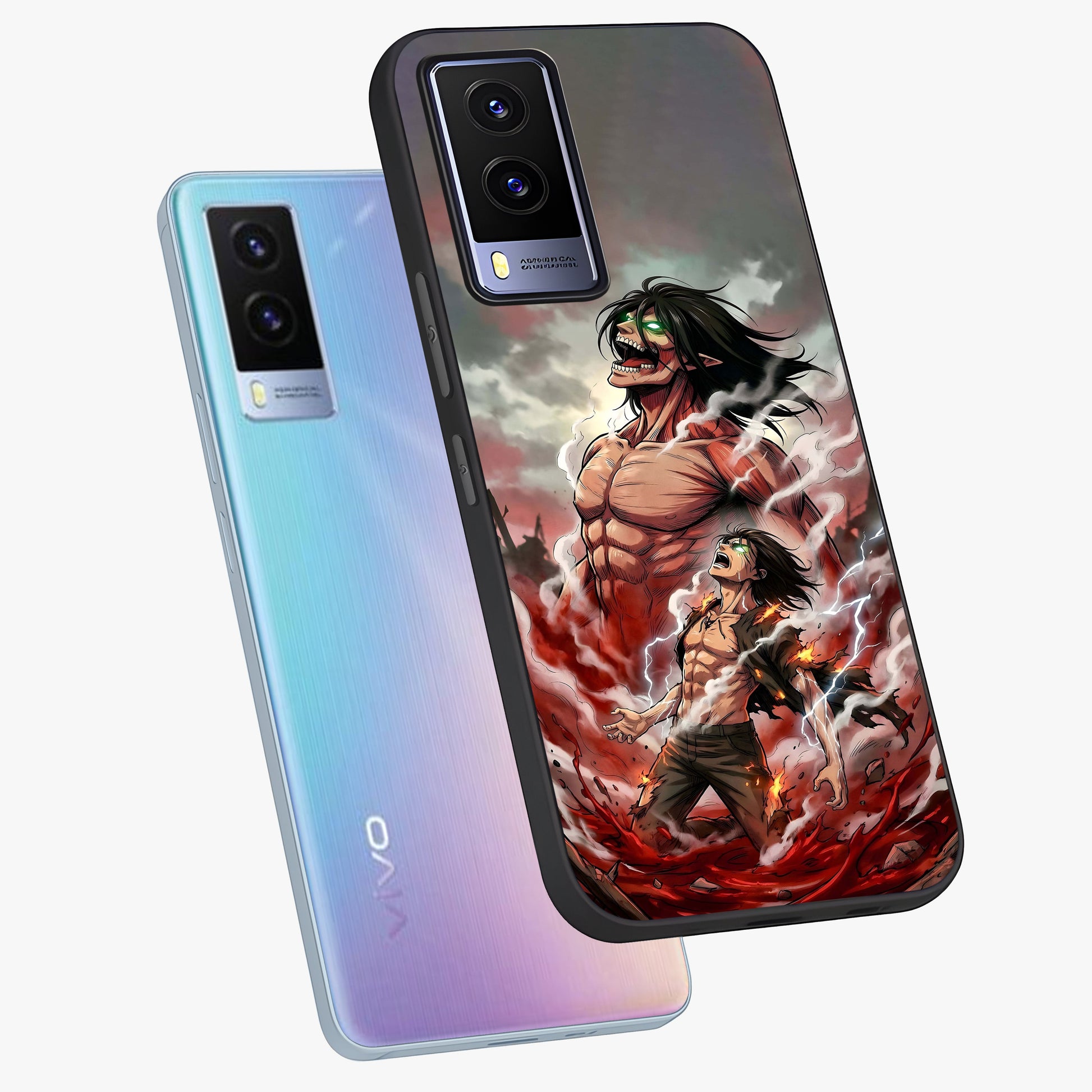 Titan Awakening Fury Glass Case displayed in angled mockup highlighting dramatic giant warrior design with bold anime aesthetic.