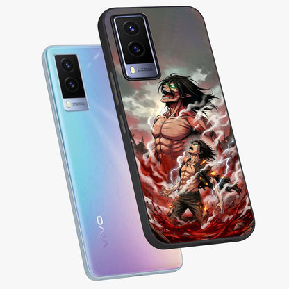 Titan Awakening Fury Glass Case displayed in angled mockup highlighting dramatic giant warrior design with bold anime aesthetic.