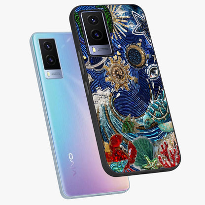 Universe Underwater Spark Glass Case displayed in angled mockup highlighting glowing aquatic design with celestial aesthetic.