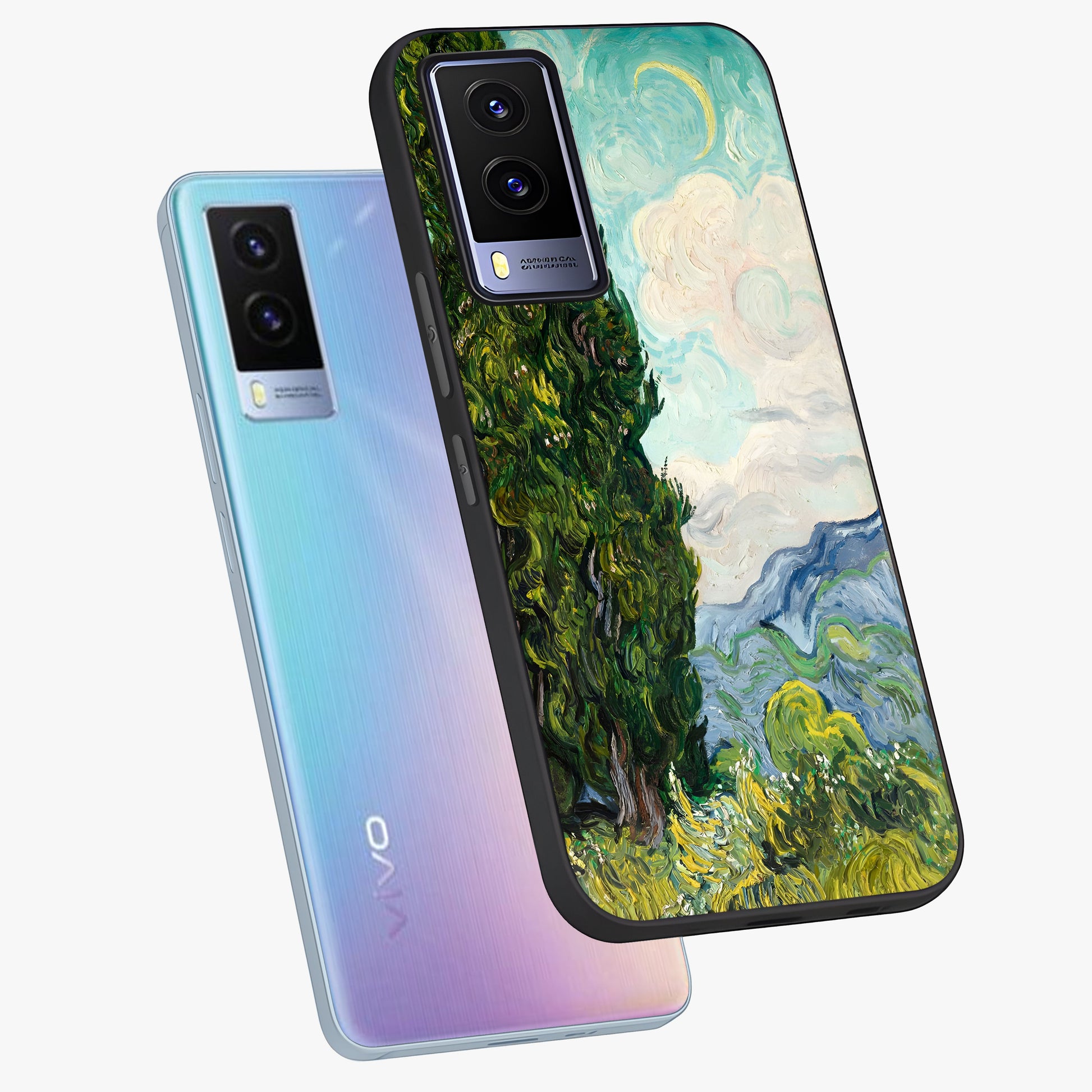Van Gogh Vintage Art Glass Case displayed in angled mockup highlighting textured brushstroke design with classic aesthetic.