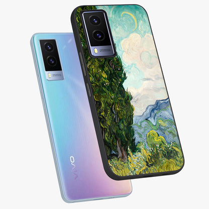 Van Gogh Vintage Art Glass Case displayed in angled mockup highlighting textured brushstroke design with classic aesthetic.