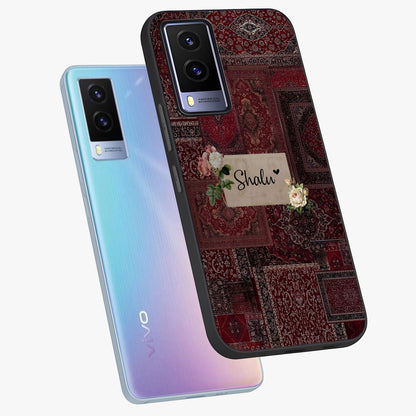 Velvet Wine Pattern Custom Name Glass Case displayed in angled mockup highlighting decorative velvet inspired design with custom name feature.