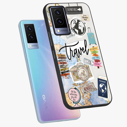 Wanderlust Journal Glass Case displayed in angled mockup highlighting adventure themed design with aesthetic travel vibe.