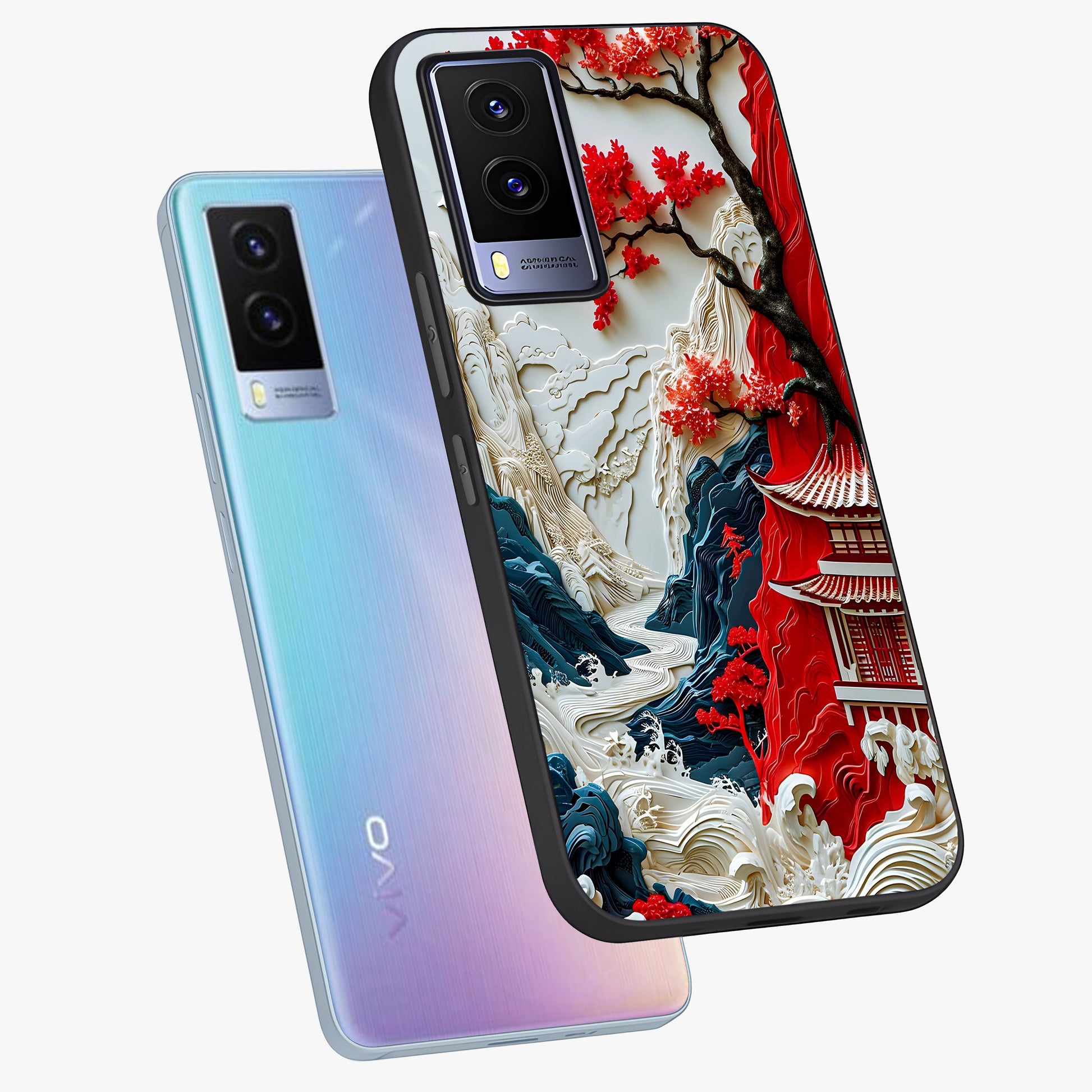 Whispers Of Sakura Waves Glass Case displayed in angled mockup highlighting flowing sakura design with soft floral aesthetic.
