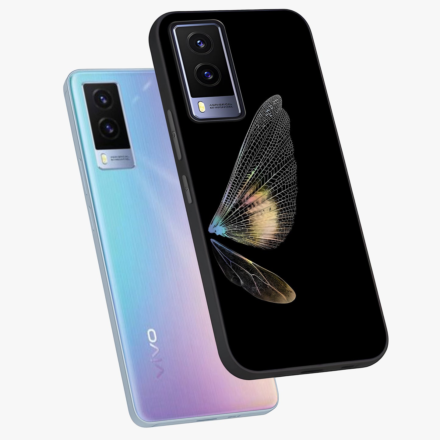 Whispers Of Wings Glass Case displayed in angled mockup highlighting soft feather design with celestial aesthetic style.