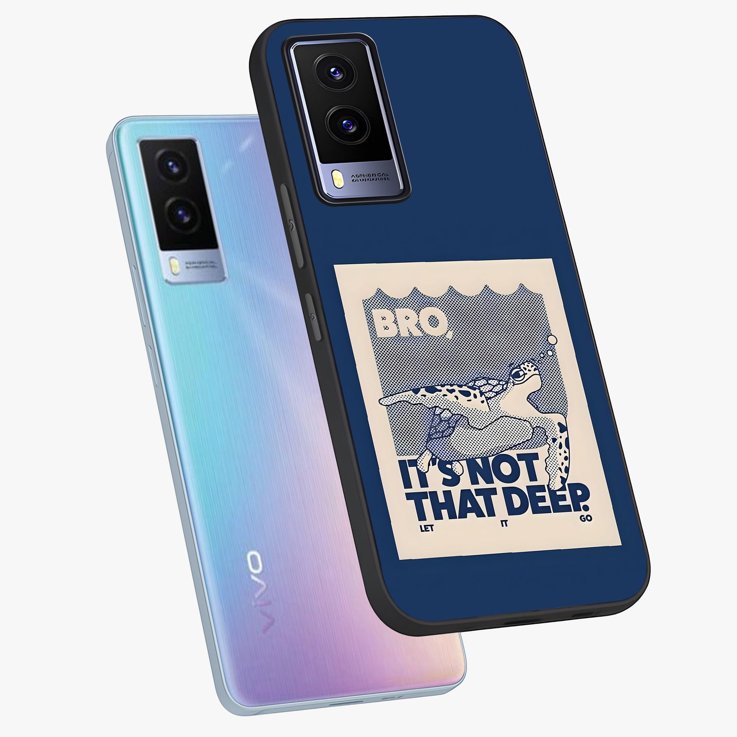 Worry Less Swim Glass Case displayed in angled mockup highlighting fun typography design with relaxed aesthetic style.