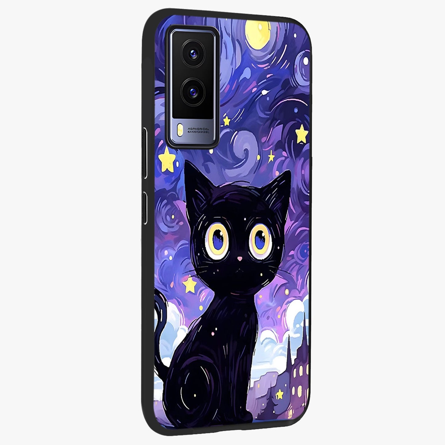 Abstract Cat Art Glass Case upright view showcasing creative feline illustration and aesthetic artistic style.