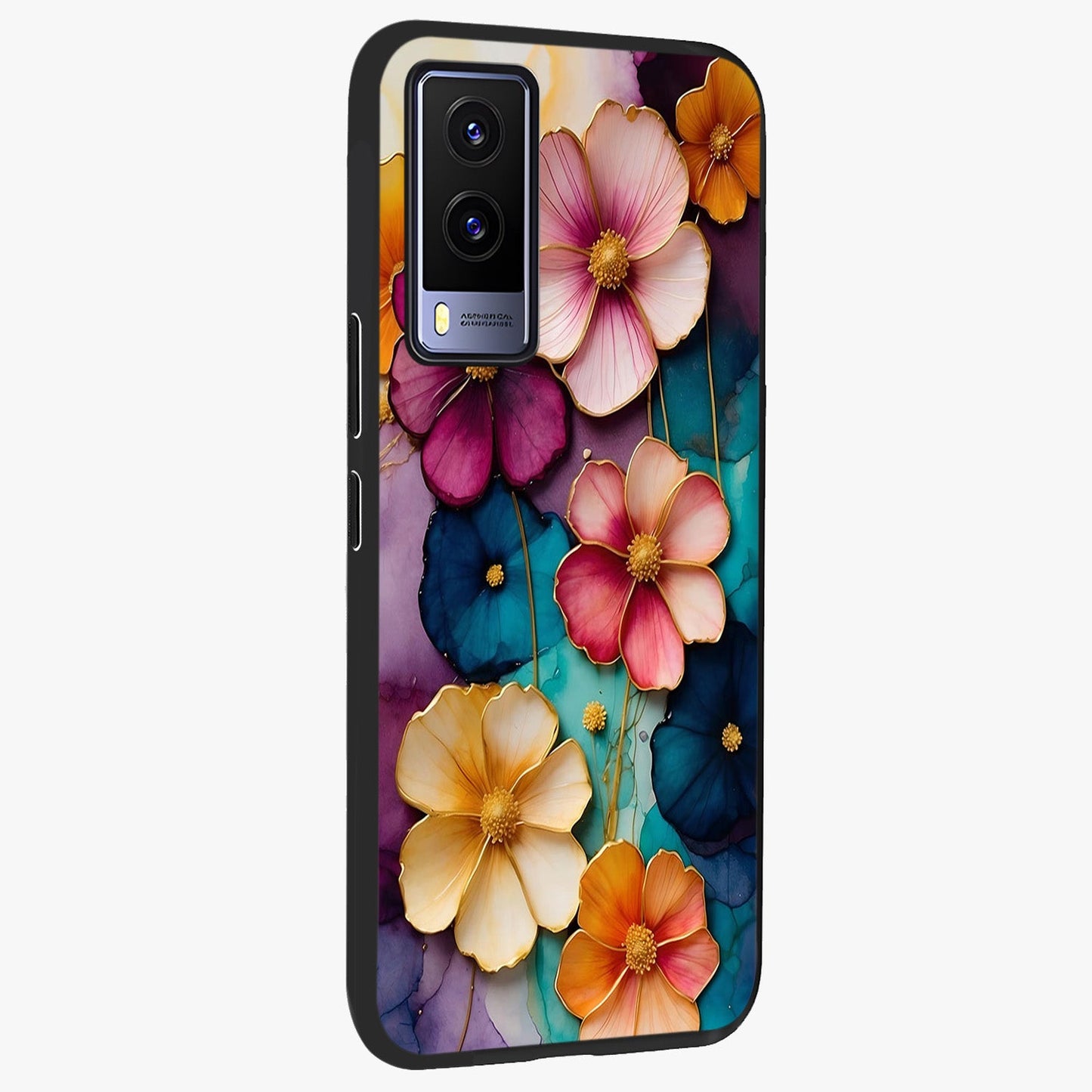Artlyn Grace Flower Pattern Glass Case upright view showcasing graceful floral artwork with aesthetic botanical style.