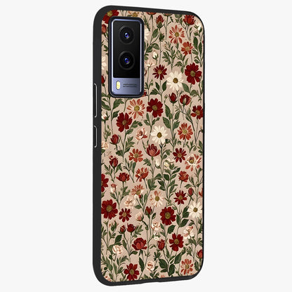 Biege Flower With Leaf Glass Case upright view showcasing delicate beige flower illustration with clean botanical style.