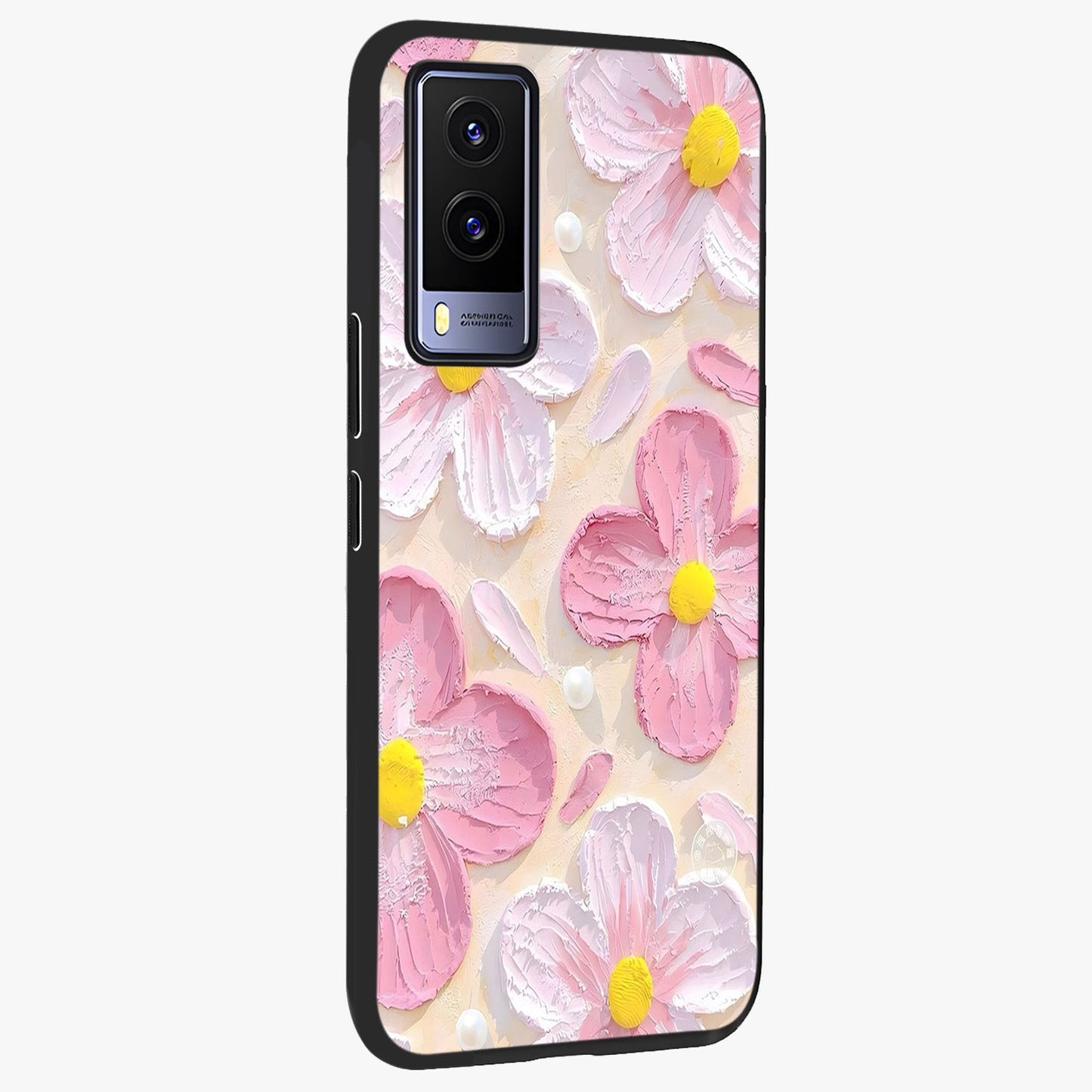 Blush Bloom Texture Glass Case upright view showcasing delicate blush floral texture with modern minimal style.