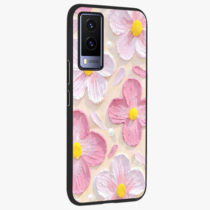 Blush Bloom Texture Glass Case upright view showcasing delicate blush floral texture with modern minimal style.