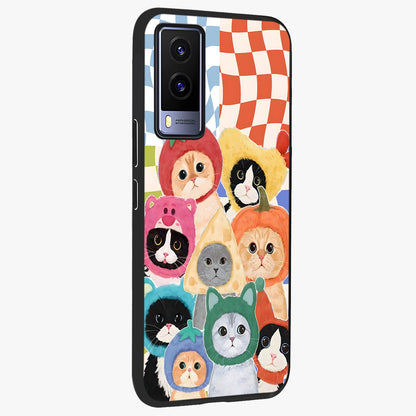 Cats in Fruits Glass Case upright view showcasing charming cat artwork with fun fruity theme.