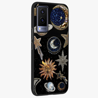 Celestial Gem Constellations Glass Case upright view showcasing cosmic constellation artwork with celestial aesthetic style.