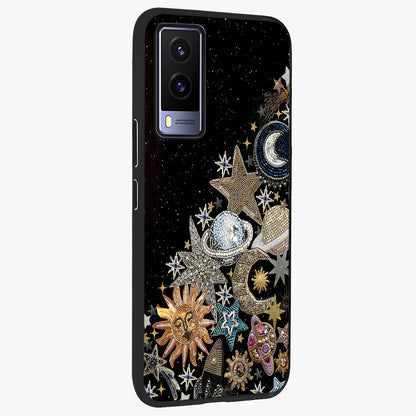 Cosmic Sparkle Dreams Glass Case upright view showcasing glowing cosmic artwork with magical galaxy theme.