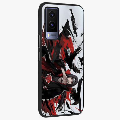 Crimson Crow Illusion Glass Case upright view showcasing striking crow illusion artwork with intense crimson theme.