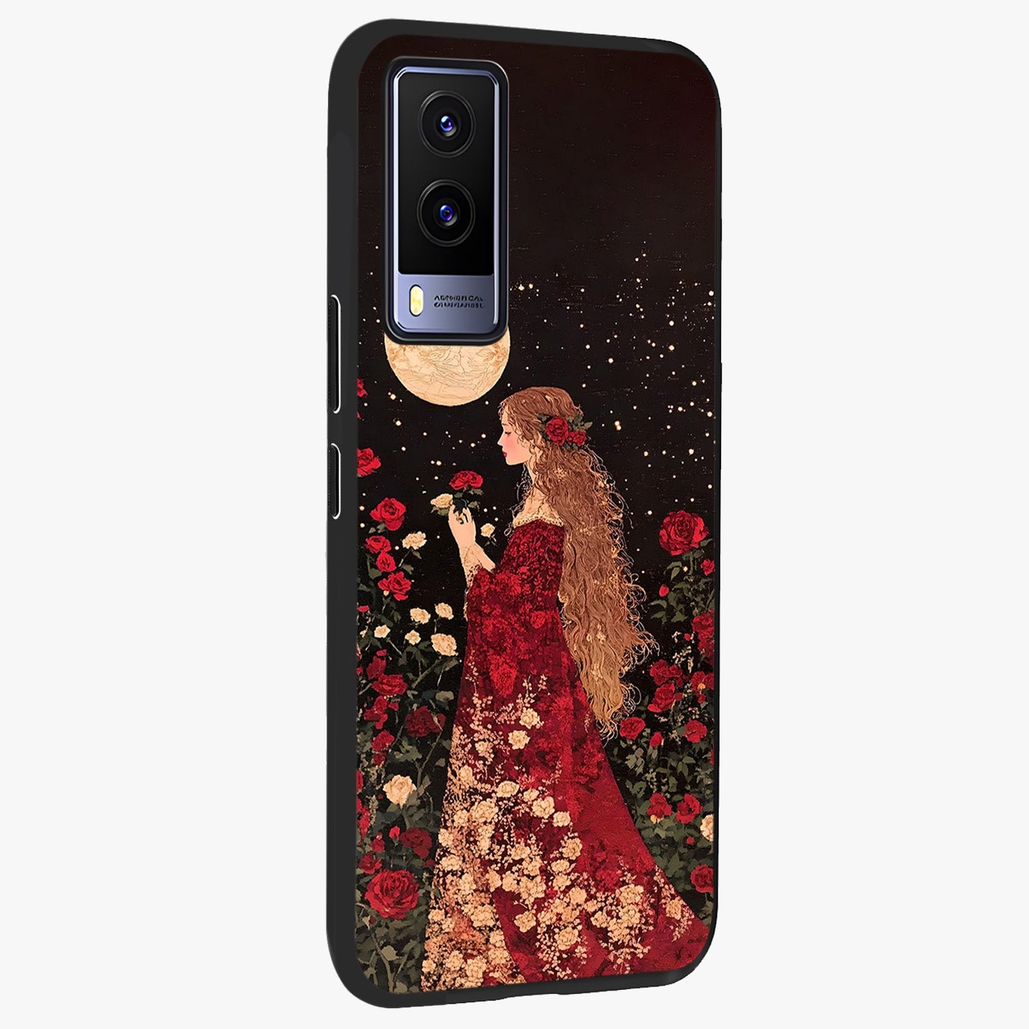 Crimson Dreams Glass Case upright view showcasing dreamy red toned artwork with modern aesthetic style.