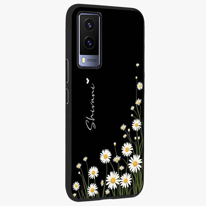 Daisy Cascade Custom Name Glass Case upright view showcasing elegant floral cascade design with personalized aesthetic.