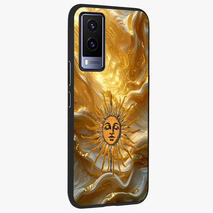 Eternal Golden Glow Glass Case upright view showcasing luminous golden artwork with luxurious visual theme.